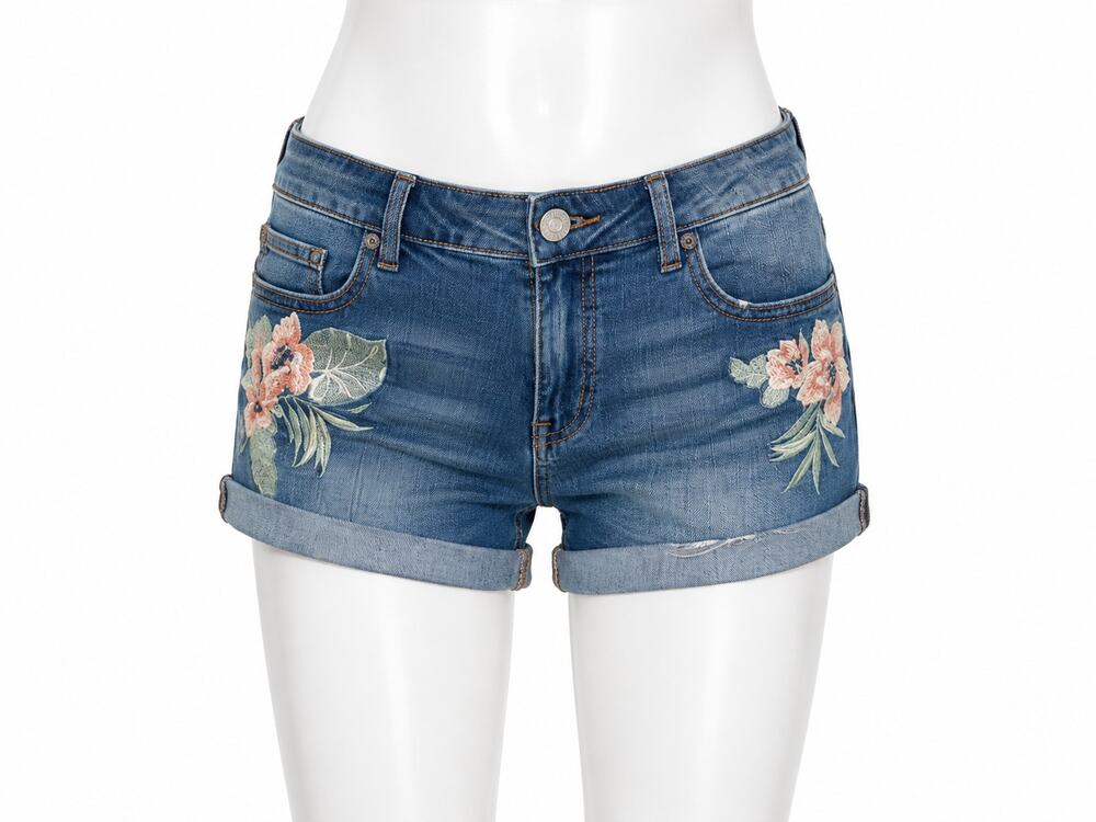 Aeropostale Floral Embroidered Denim Shorty Shorts - Size 10